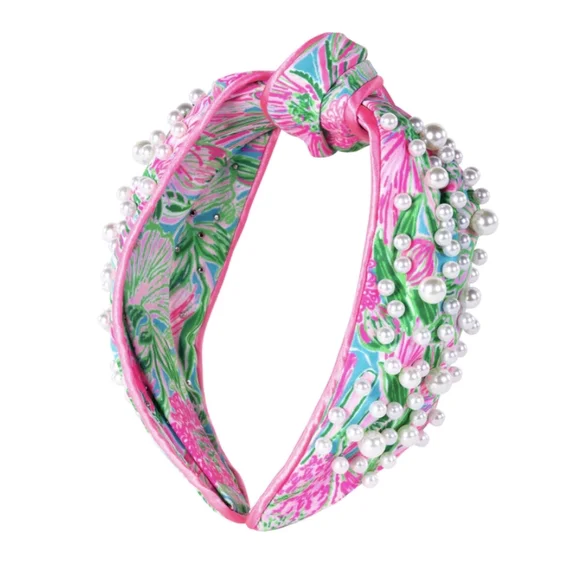 Lilly Pulitzer Pearl Embellished Knotted Headband Coming In Hot Slim Knot Embellished Headband | Multi | Lilly Pulitzer main image 4